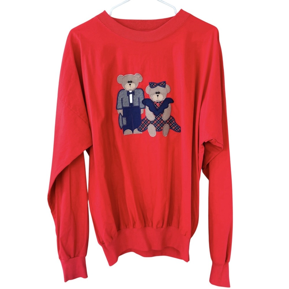 Vintage‎ Grandma Long Sleeve Shirt Applique Teddy Bears Womens XL 90s USA